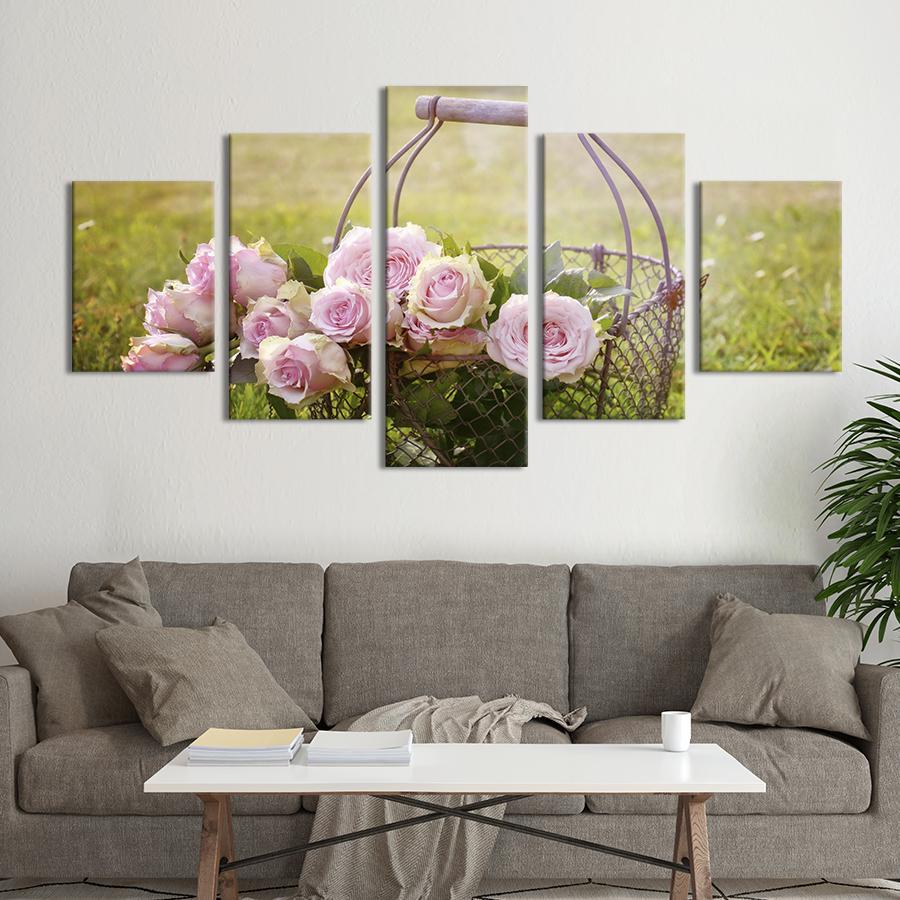 Картина на холсте Букет роз в ажурной корзине 187x94 см (986-52)