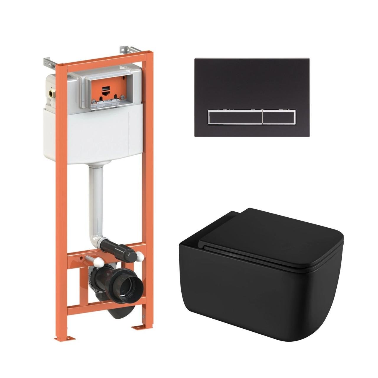 Установка Qtap подвесной унитаз Gemini Ultra Quiet/комплект установки Nest 4в1 линейная клавиша (2611546665)