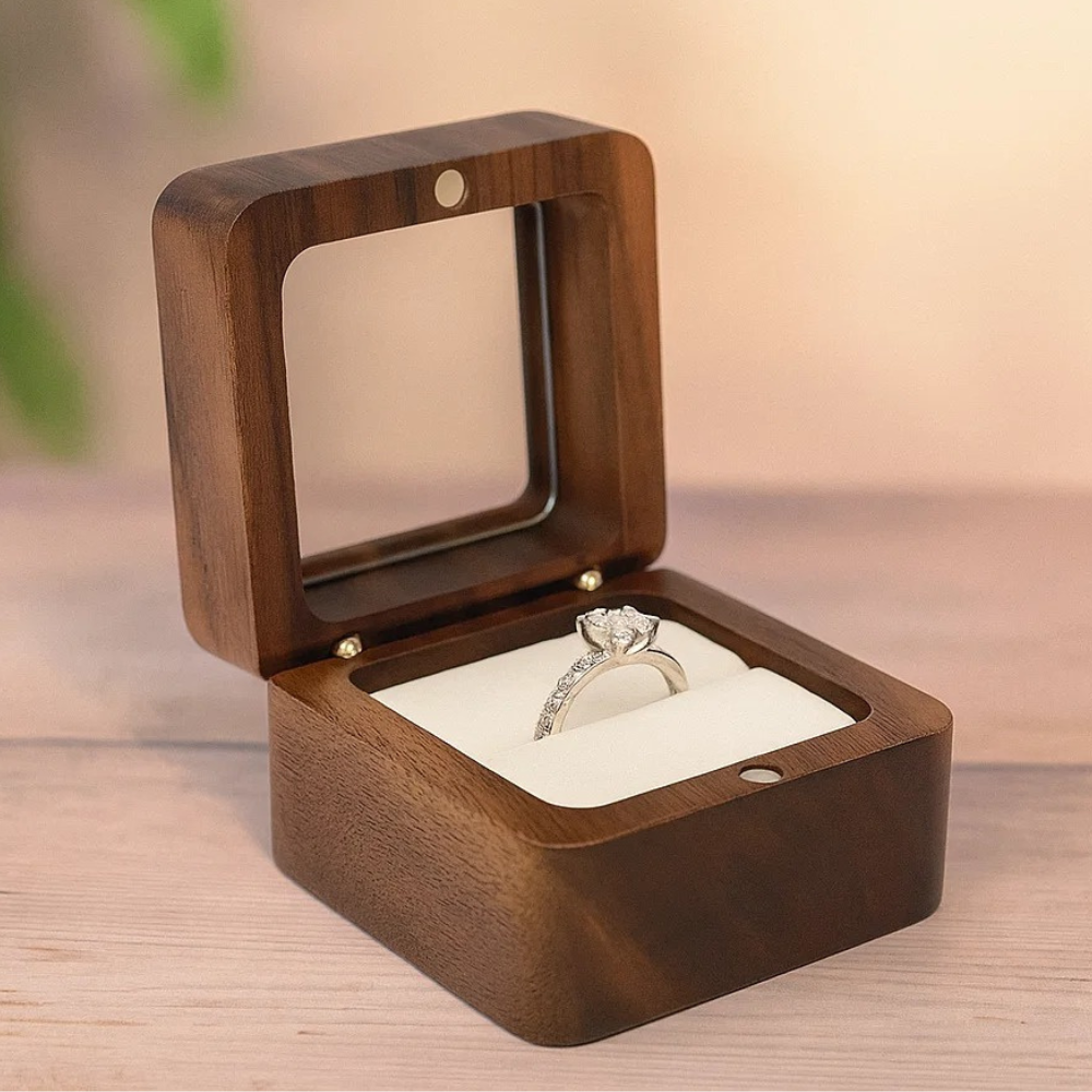 Коробочка для колец деревянная ювелирная для обручальных колец свадьбы и предложение руки и сердца