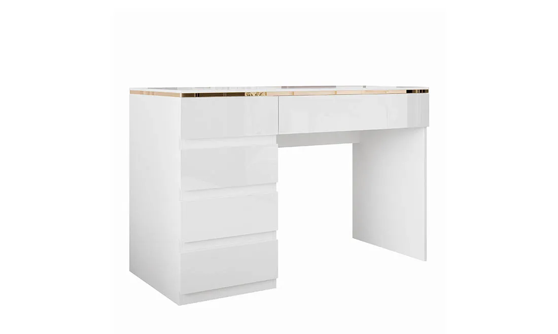 Стіл туалетний/письмовий Моніка 5Ш Білий глянець/Золотий (740399)