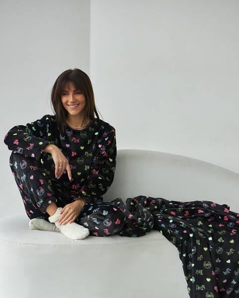 Пижама женская с брюками махровая р. 46 Черный (Д-aur-pizhama-002-05)