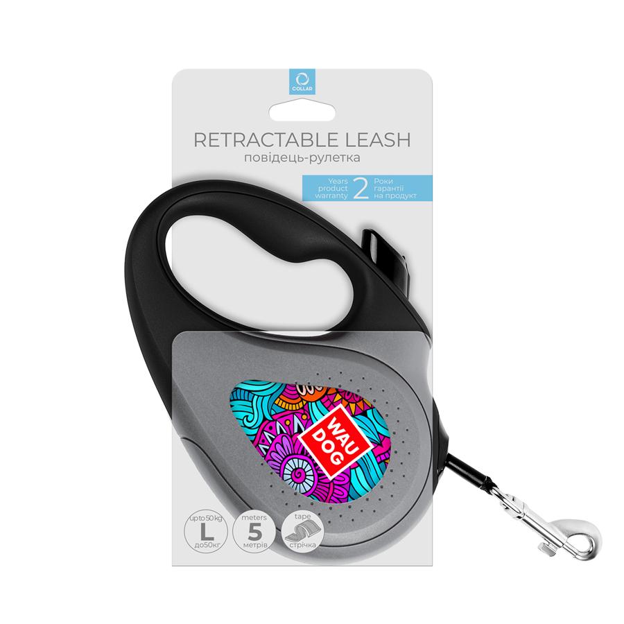 Поводок-рулетка для крупных собак WAUDOG R-leash Лето L до 50 кг 5 м со светоотражающей лентой Черный (56385)