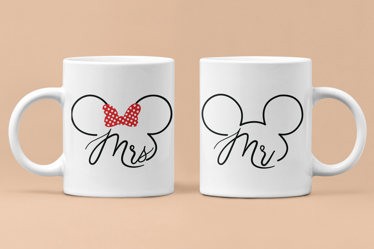 Чашки парные "Mr and Mrs" Микки и Минни Маус для влюбленных 330 мл Белый (ВЛ4Ч)