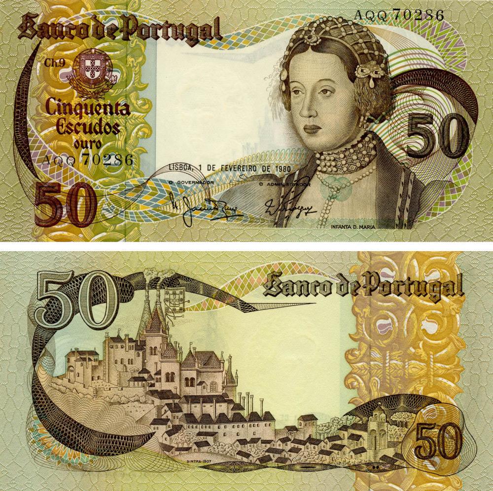 Коллекционная банкнота Португалия 50 Эскудо 1980 года UNC P174 (Б17359)
