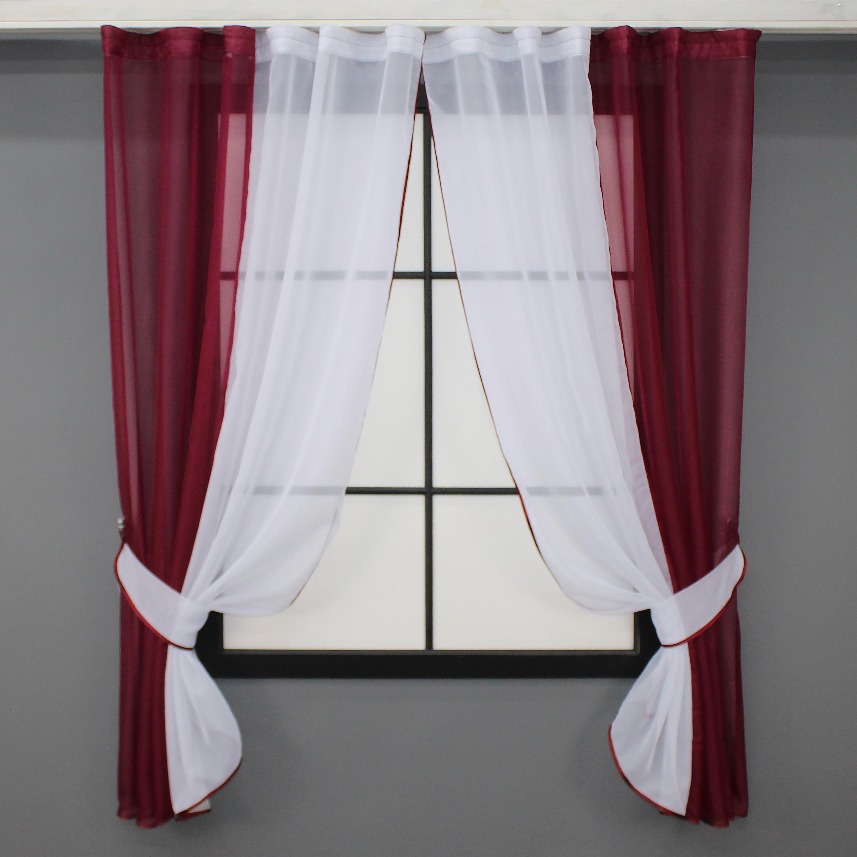 Штори кухонні VR-Textil №017к комбіновані з підв'язками 265х170 см Бордовий/Білий (50-007)