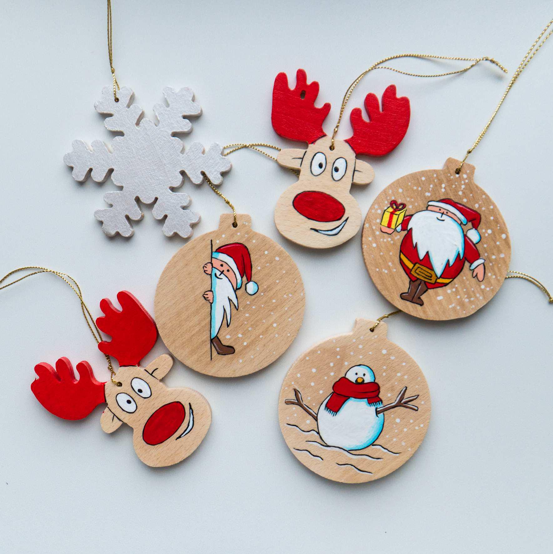 Набор деревянных игрушек на ёлку ручной работы 6 шт. (yan-6-2)