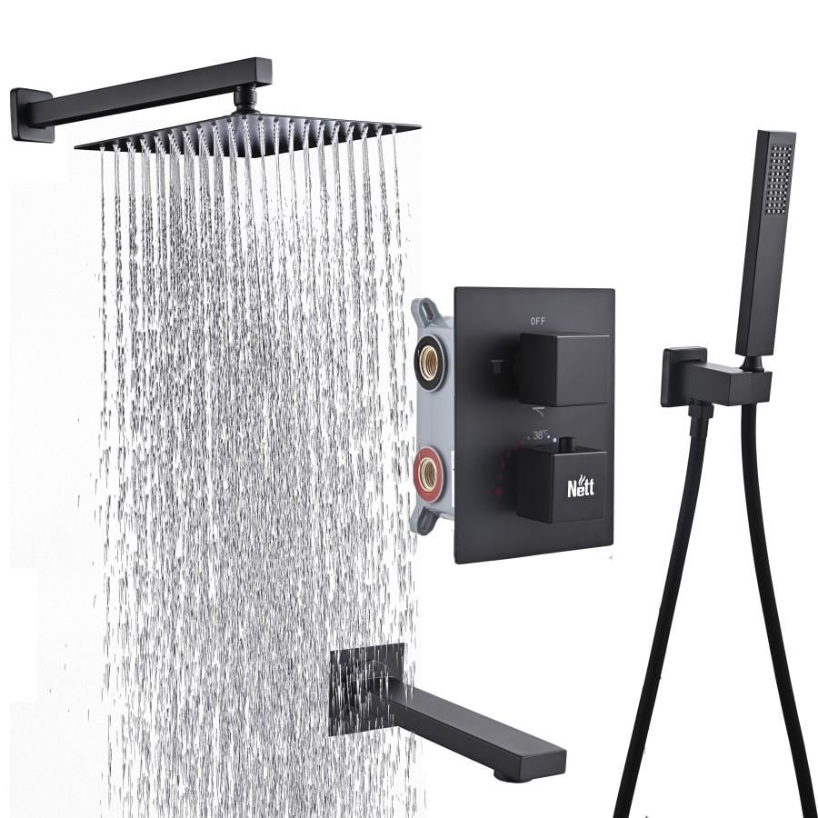Душова система Nett TSB-521 з термостатом прихованого монтажу з виливом Чорний (110621)