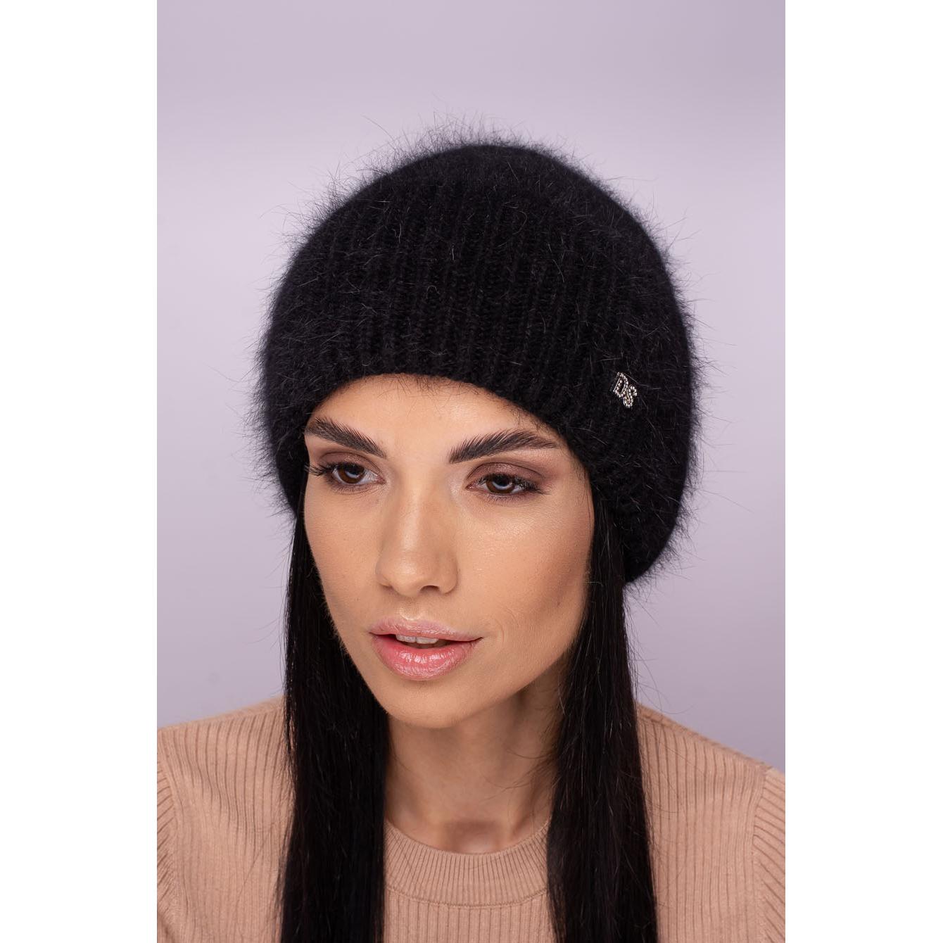 Шапка женская с отворотом одинарная ангоровая Leks Буковина one size Черный