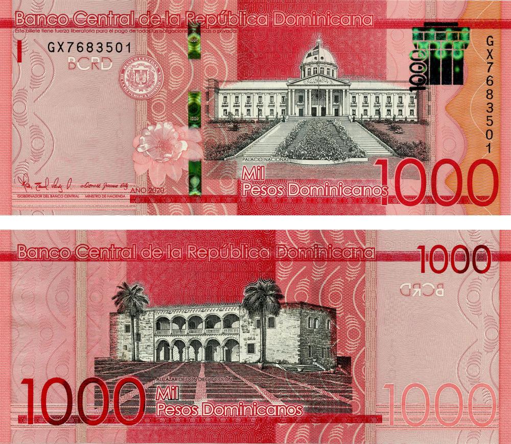Коллекционная банкнота Доминикана 1000 песо 2020 UNC (Pnew)