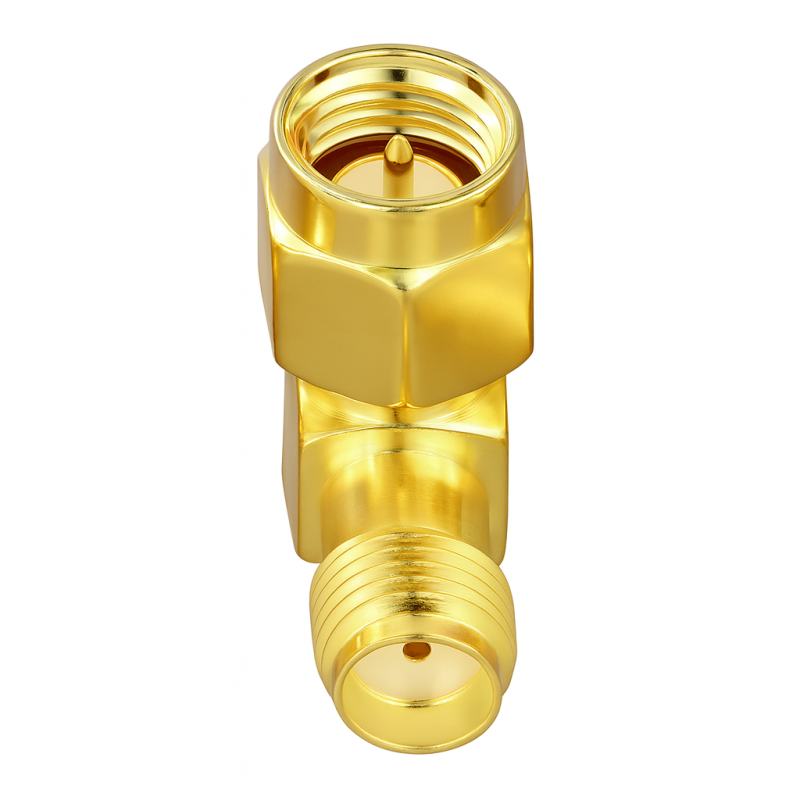 Адаптер 90° угловой SMA проходной штекер-гнездо для подключения антенн и кабелей металлический (000050135) Адаптер 90° угловой SMA проходной штекер-гнездо для подключения антенн и кабелей металлический (000050135)