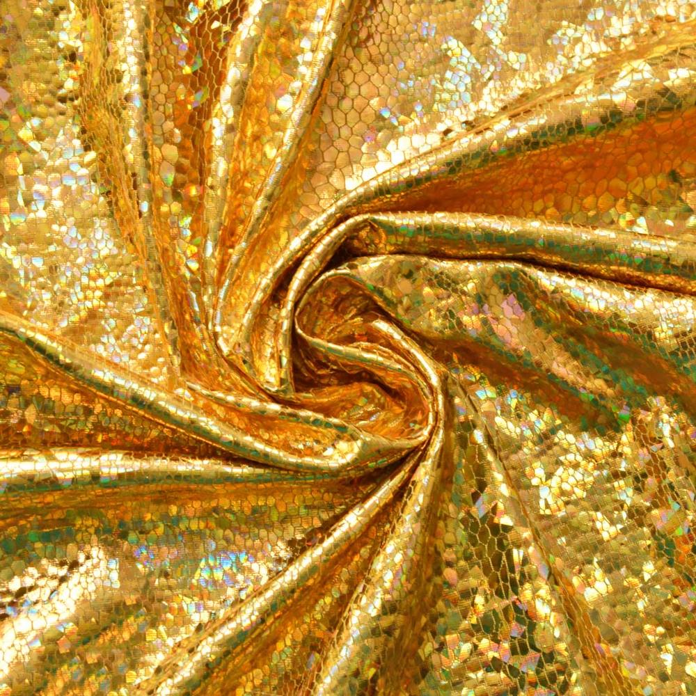 Ткань трикотаж Лазер голограмма большая Золотой (11660)