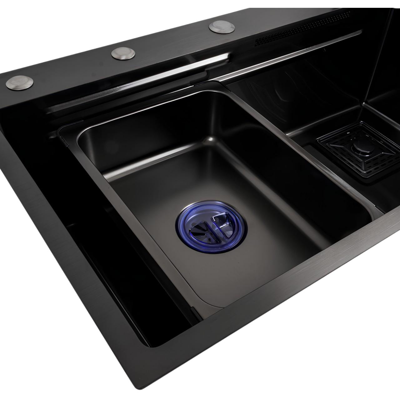 Мийка кухонна Platinum 75х45A PVD з режимом Водоспад та 2 лотками для продуктів Чорний (є257) - фото 5