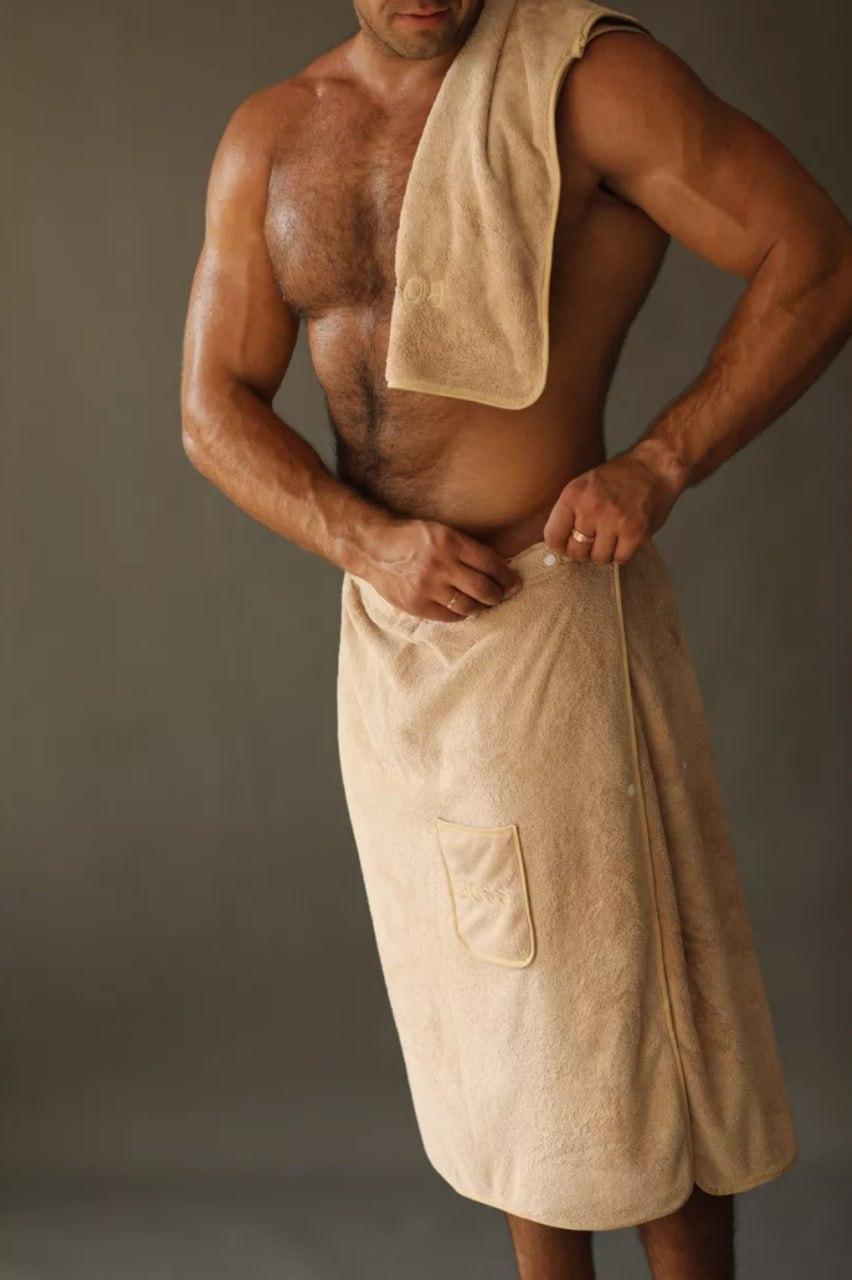 Комплект для лазні чоловічий 85х150 см Бежевий (П4К-novo-m-sauna-012)