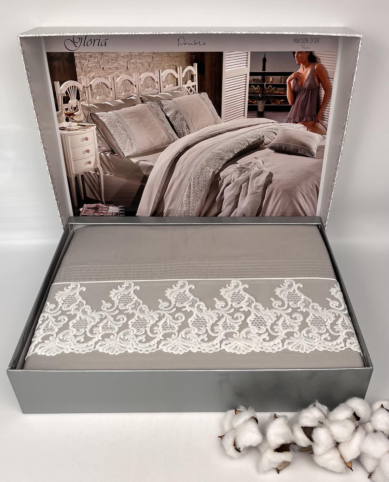 Комплект постельного белья Maison D'or Gloriya 200х220 см сатин с кружевом Grey (CN25536)