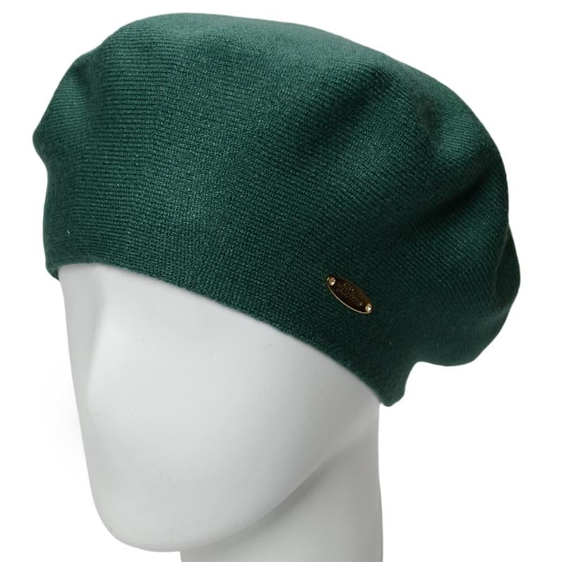 Берет женский двойной Novita Софи из вискозы теплый мягкий L р. 57-58 Темно-зеленый