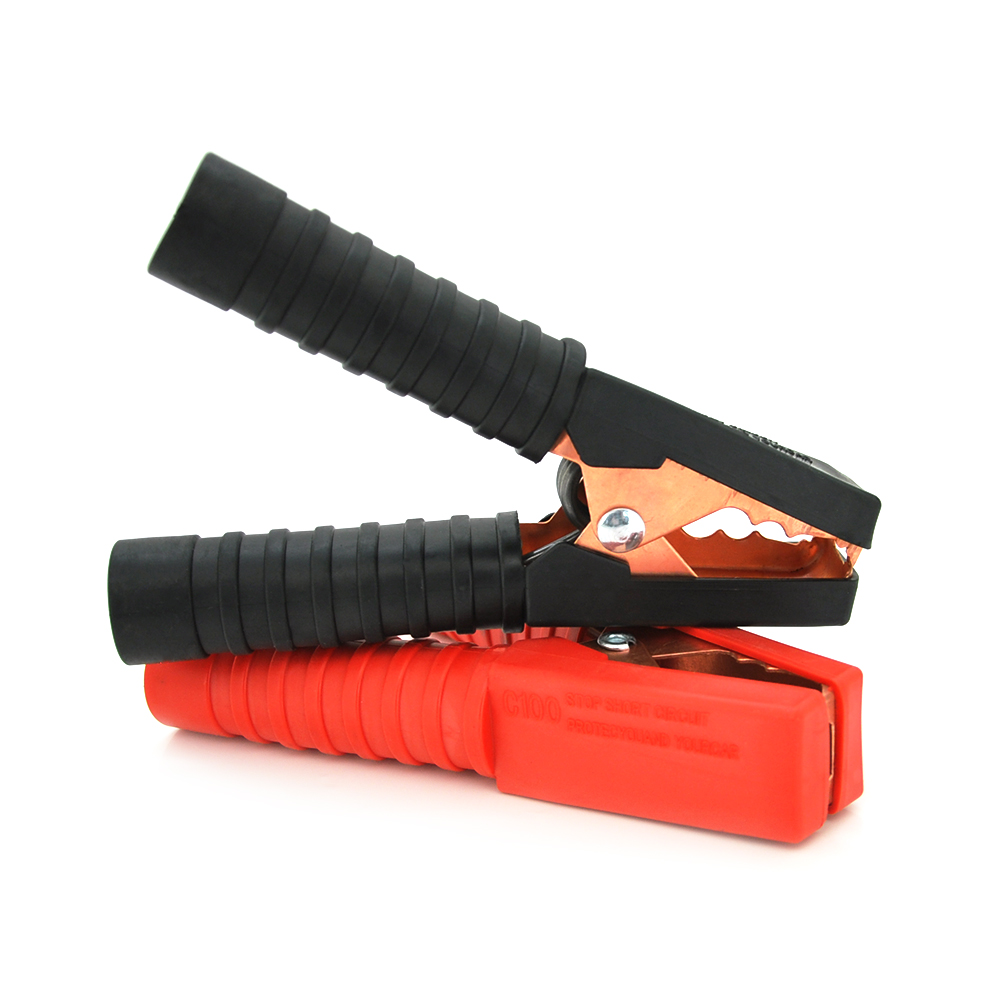 Набор аккумуляторных зажимов крокодилы 100А резиновый рифленый кожух 135 мм Черный/Красный (YUT_V7028)