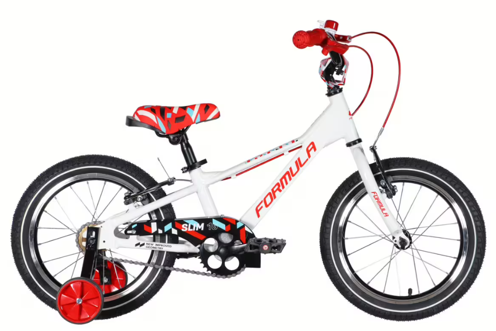 Велосипед Formula Kid SLIM AL 16"/8,5" Vbr FR звонок 2026 Белый/Красный (8585053830859)