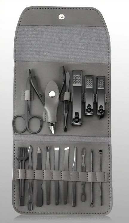 Набір інструментів для манікюру педикюру 16 шт. Сірий