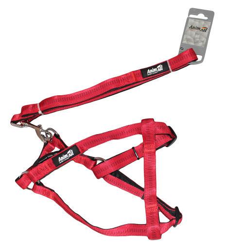 Комплект шлейка с поводком AnimAll 2х120 см 2х40-65 см Красный