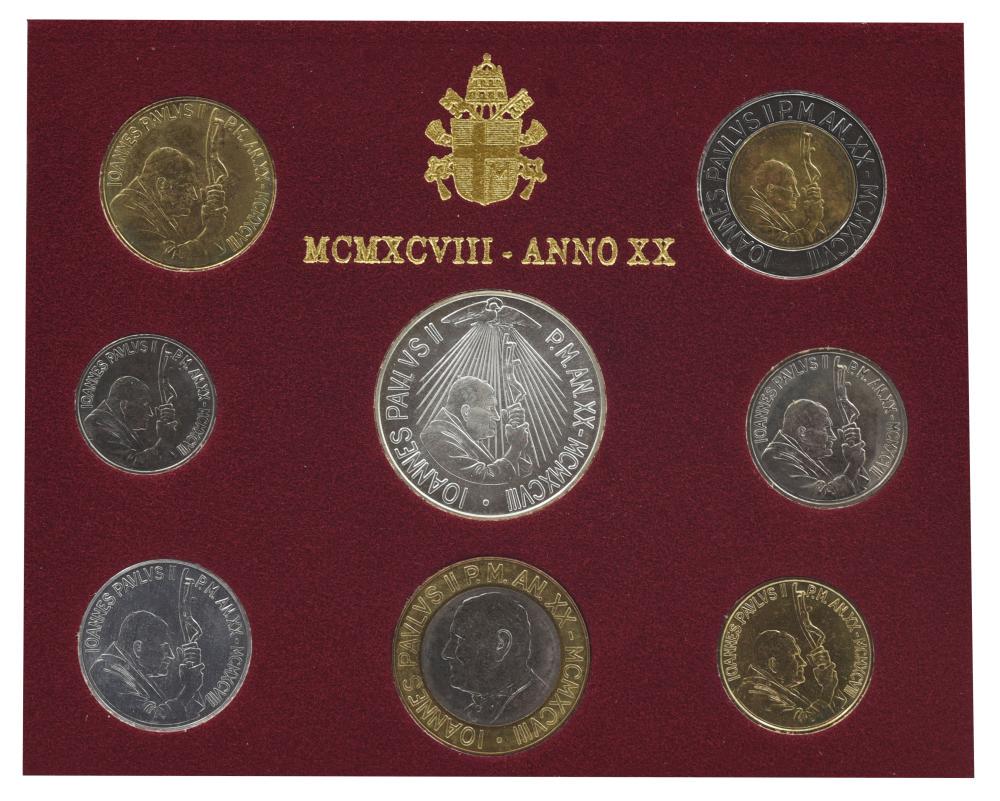 Коллекционные монеты Ватикан 7 шт. 1998 AU-UNC Папа Римский-Иоанн Павел II/20-й год правления (М22378)