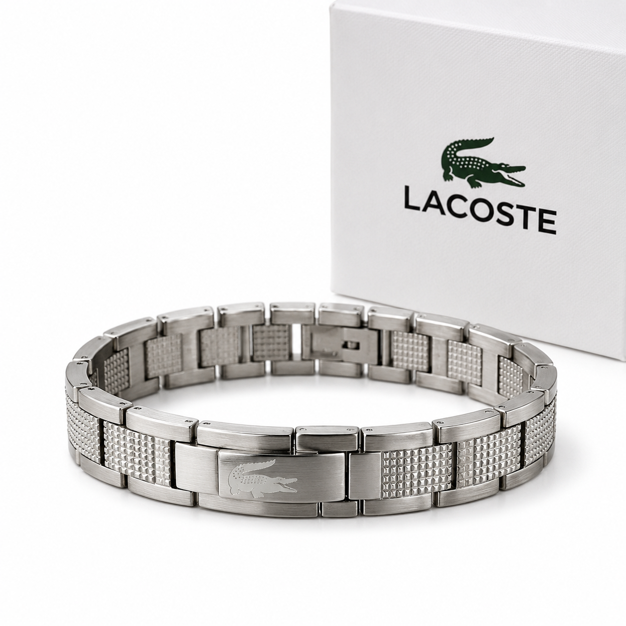 Браслет мужской в стиле Lacoste из нержавеющей стали 21,5 см Серебристый Браслет мужской в стиле Lacoste из нержавеющей стали 21,5 см Серебристый