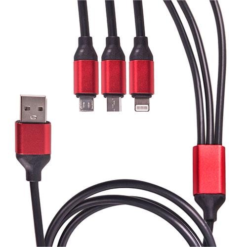 Кабель USB-Micro USB/Apple/Type C 3в1 Black (69613)