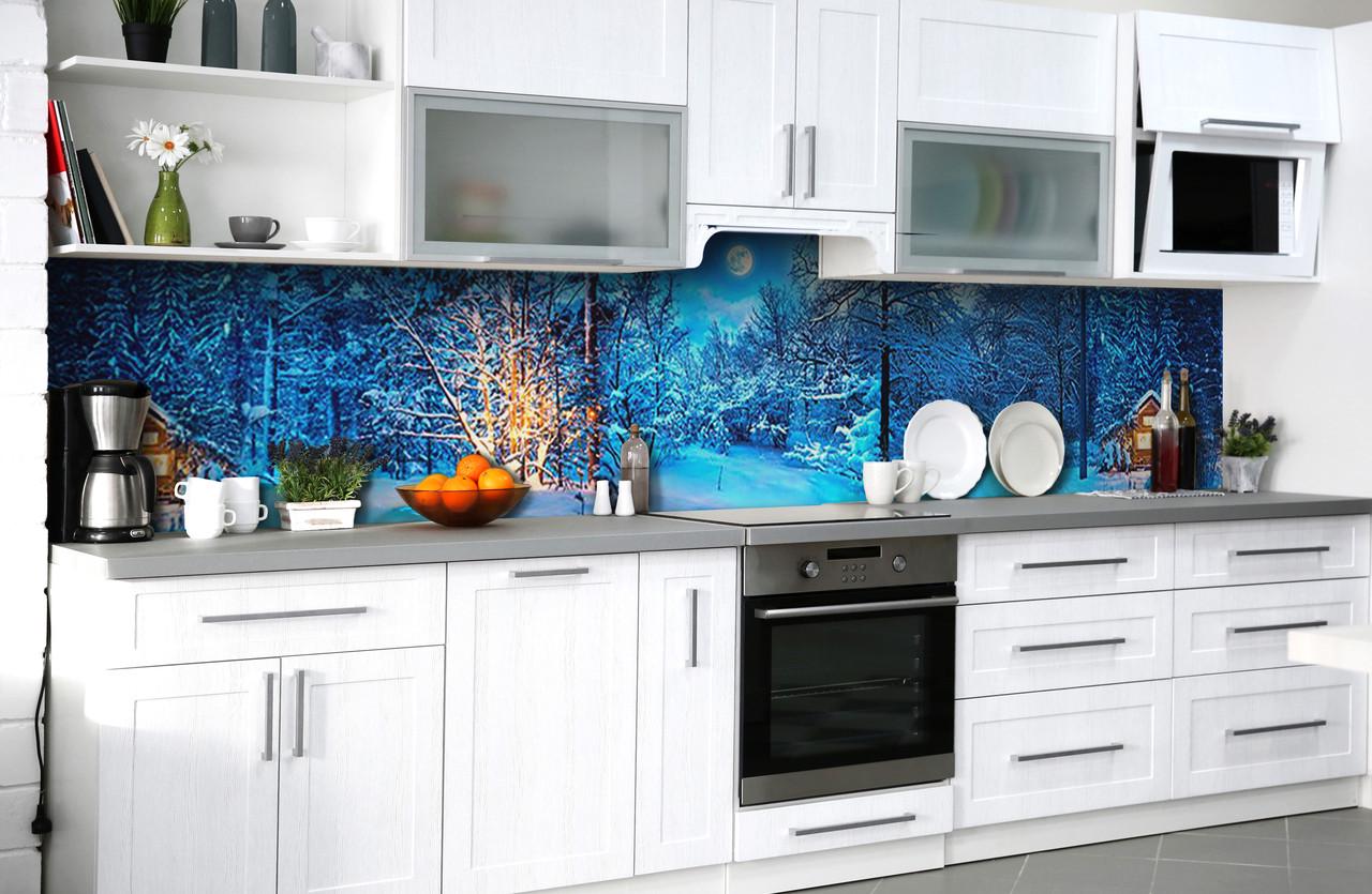 Кухонный фартук Зима вечер в лесу деревья из самоклеящейся виниловой пленки 60х250 см Голубой Кухонный фартук Зима вечер в лесу деревья из самоклеящейся виниловой пленки 60х250 см Голубой