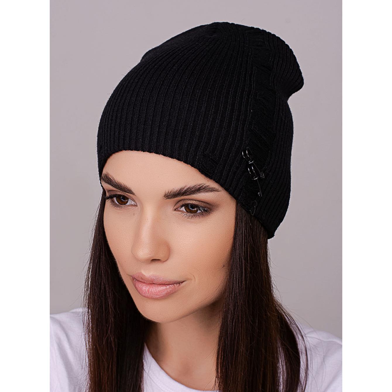 Шапка жіноча Leks ЧИКАГО без відвороту подвійна рвана з шпильками в рубчик one size Чорний (239393) - фото 1