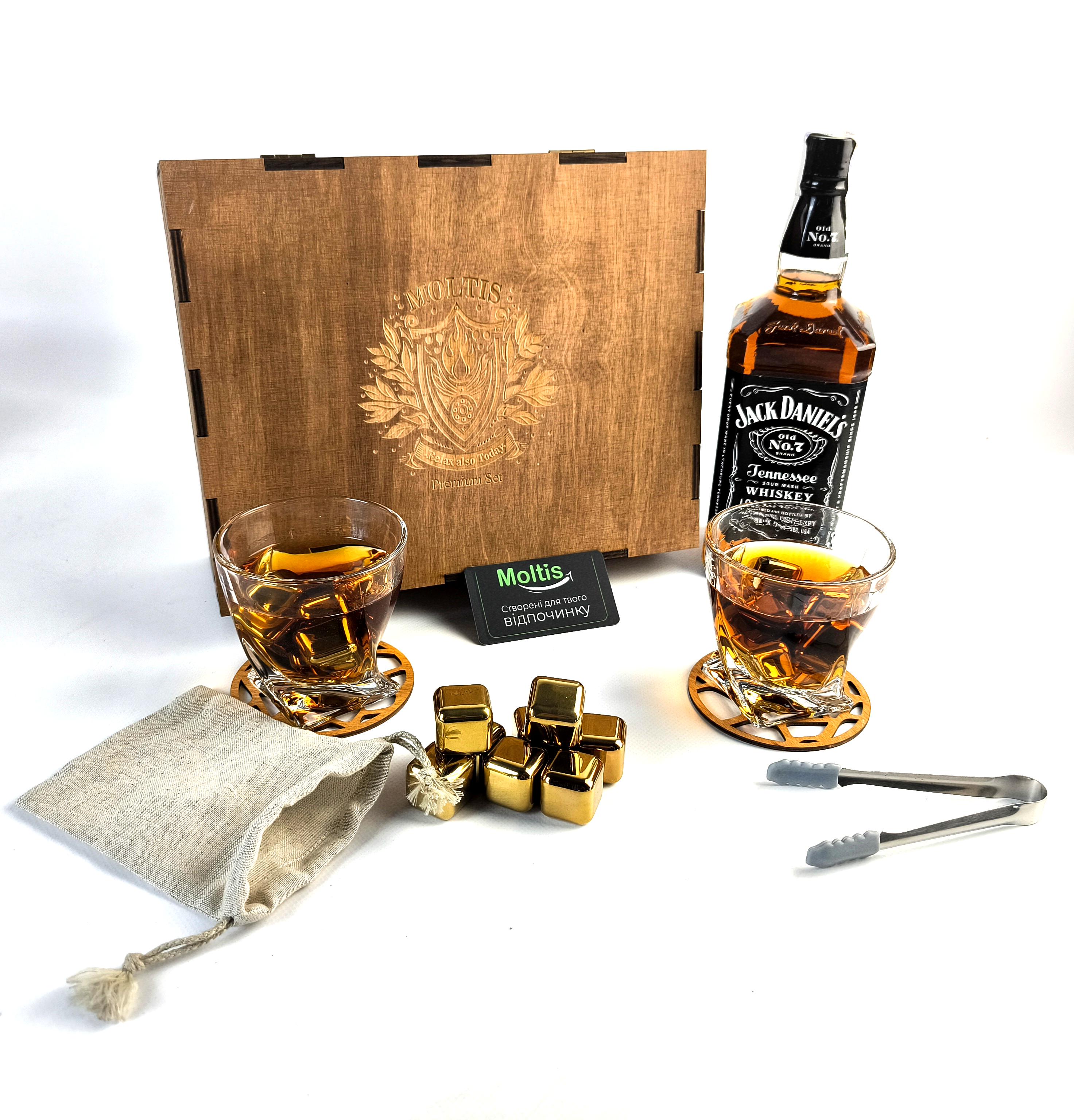 Набор подарочный Moltis Whisky Stones Quadro камни 8 шт. Gold/Brown (MR-1006)