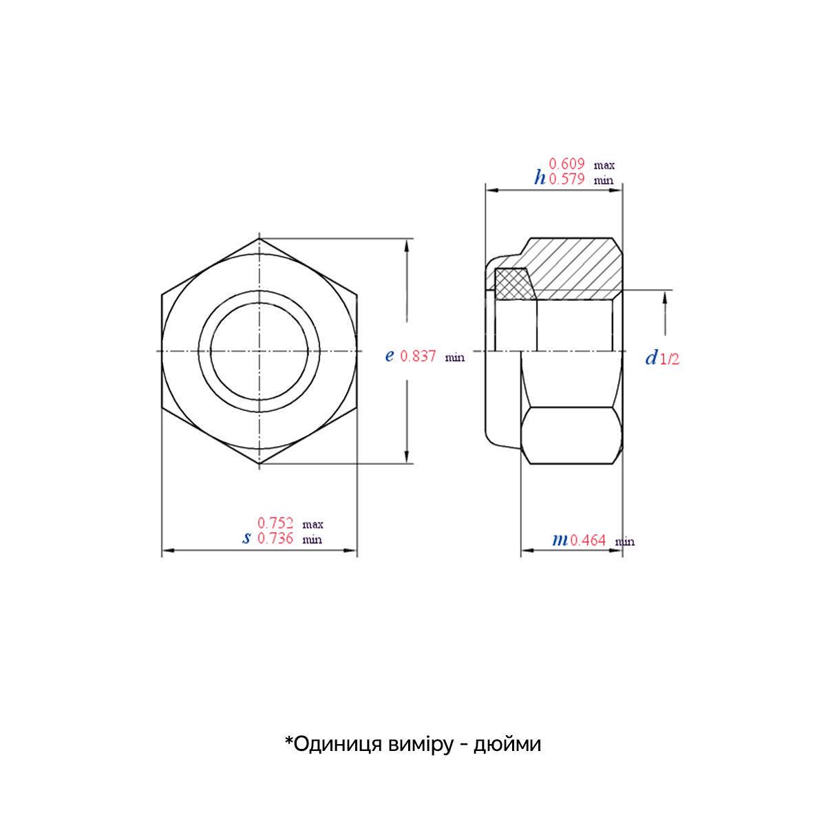 Гайка дюймовая самостопорная Metalvis 1/2" ASME B18.16.6 сталь Gr5 шаг UNC под ключ 3/4" цинк белый 50 шт. (I6020I6P2012130520) - фото 2