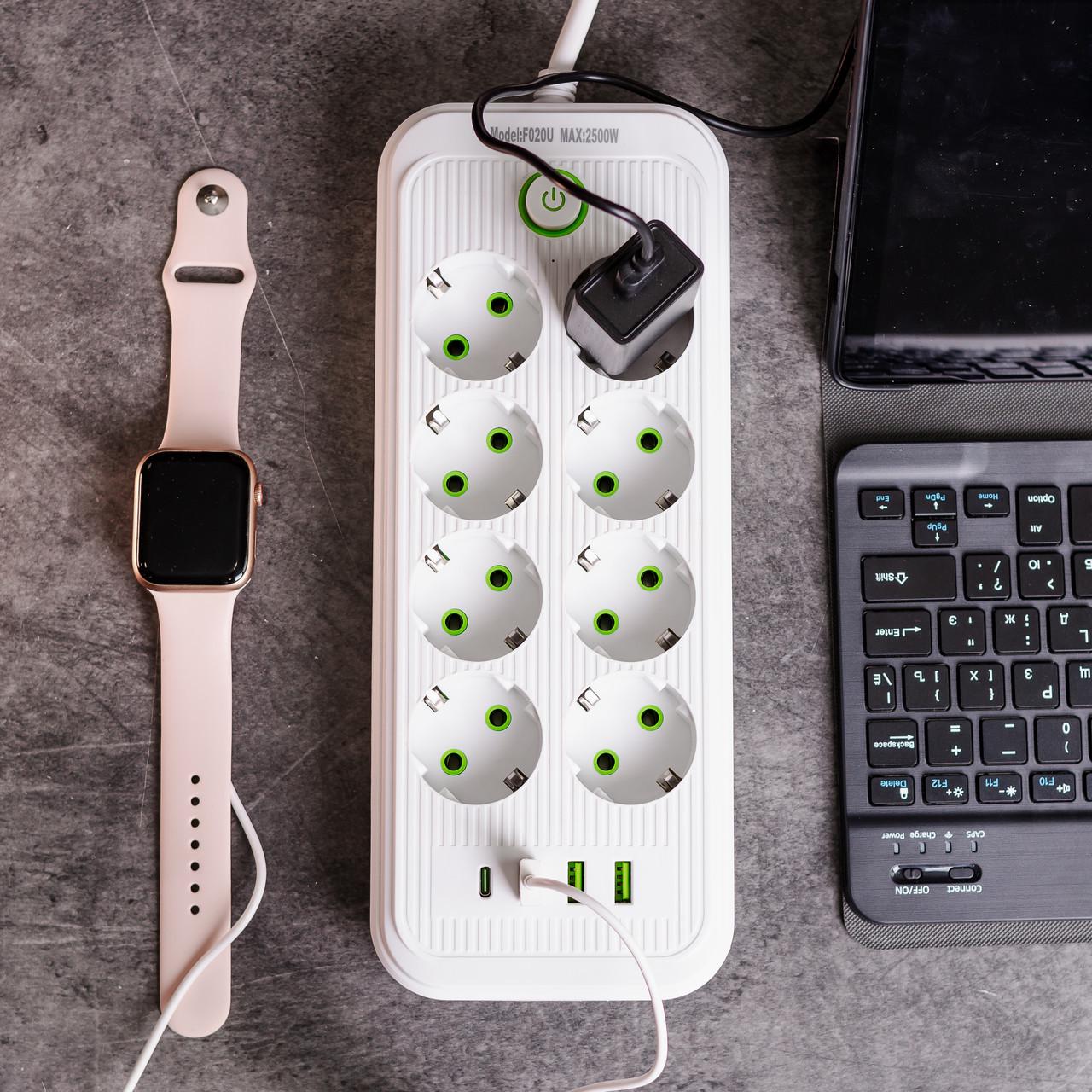 Фільтр мережевий на 8 розеток з 3 USB 1 Type-C та кнопкою відключення F20U HP-5-27 2,8 м Білий (A-034388) - фото 3 Фільтр мережевий на 8 розеток з 3 USB 1 Type-C та кнопкою відключення F20U HP-5-27 2,8 м Білий (A-034388) - фото 3