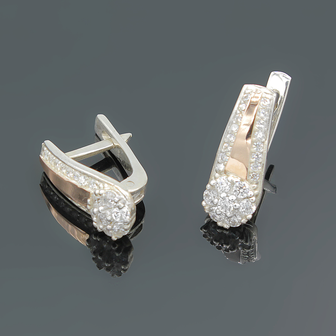 Серебряные серьги с золотыми вставками Цветок жизни