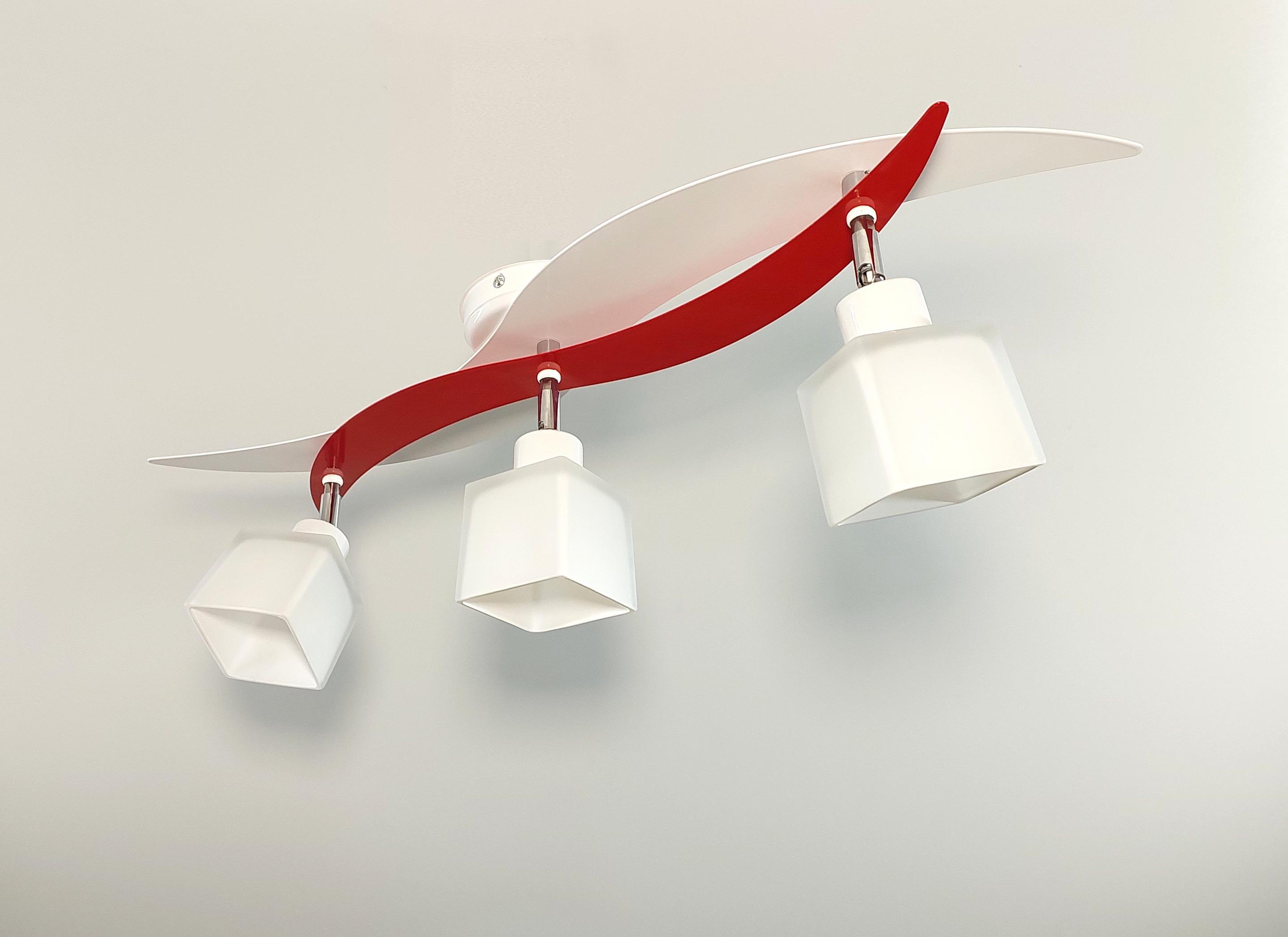 Люстра потолочная 8008/3 на три поворотных плафона металлическая Белый/Красный - фото 2