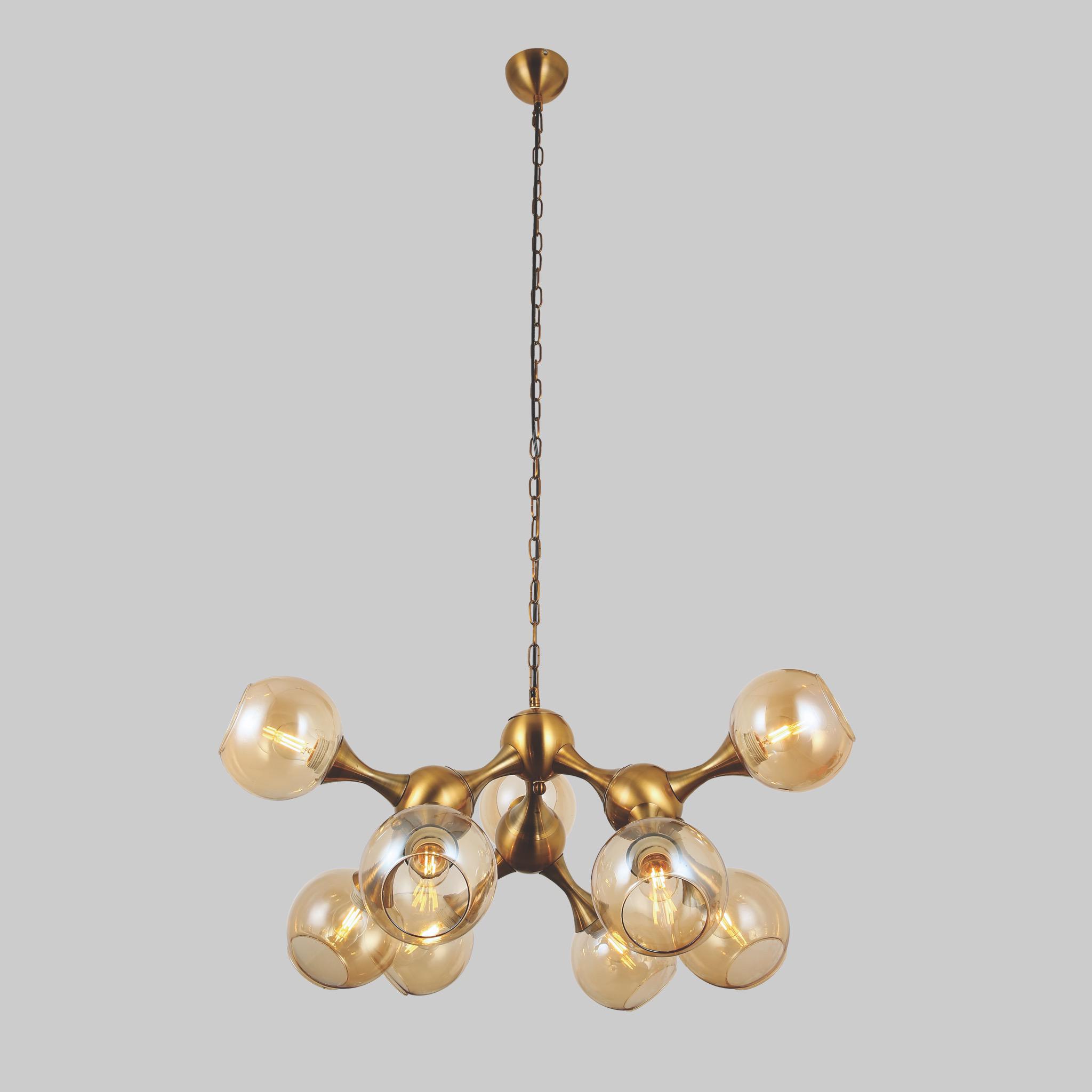 Люстра Molecule на 9 ламп с коричневыми плафонами Золотой Люстра Molecule на 9 ламп с коричневыми плафонами Золотой