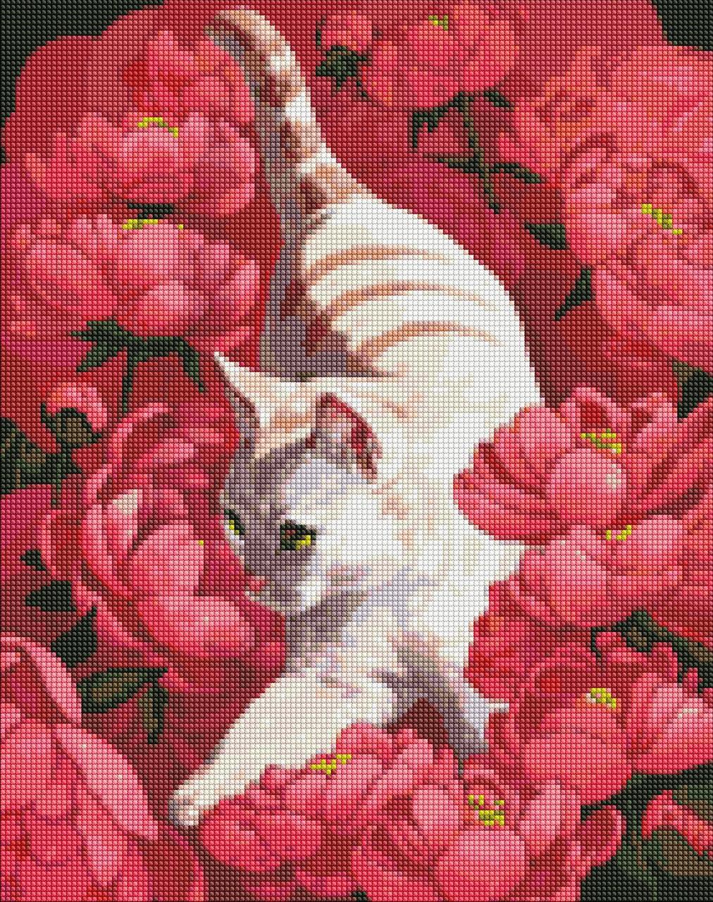 Алмазная мозаика Идейка Котик в пионах AMO7258 40x50 см (1682013054)