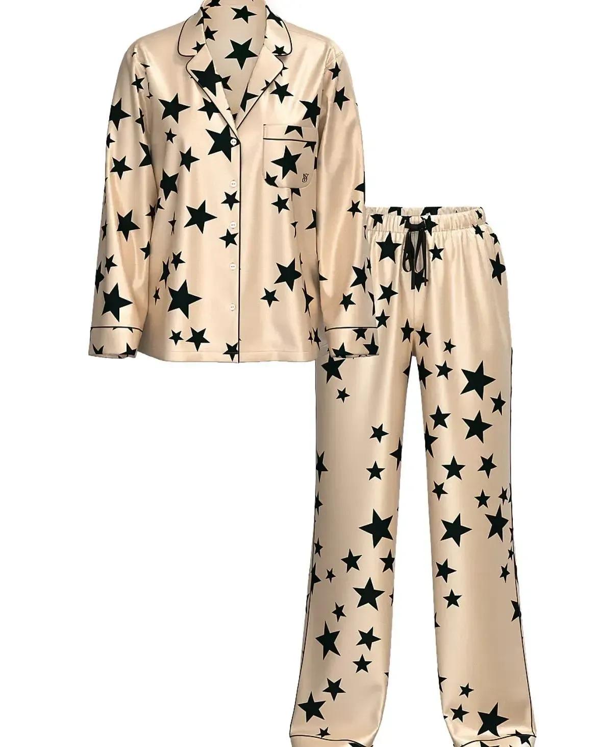 Піжама сатинова сорочка/штани Victoria's Secret Glazed Satin Long Pajama Set Regular L Бежевий (2681218D) - фото 4 Піжама сатинова сорочка/штани Victoria's Secret Glazed Satin Long Pajama Set Regular L Бежевий (2681218D) - фото 4