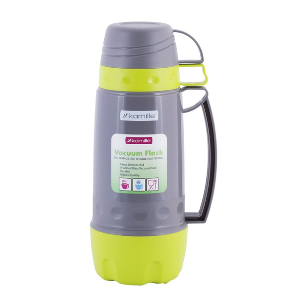 Термос із двома чашками Kamille KM-2081 зі скляною колбою 1800 мл Сірий/Жовтий (150-84-2081.1) Термос із двома чашками Kamille KM-2081 зі скляною колбою 1800 мл Сірий/Жовтий (150-84-2081.1)