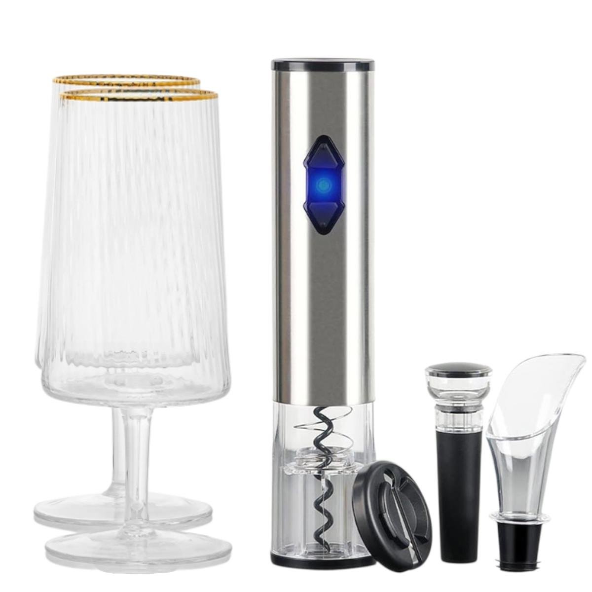 Набір винних аксесуарів KITUA 4в1 з келихами для вина 2 шт. Набір винних аксесуарів KITUA 4в1 з келихами для вина 2 шт.