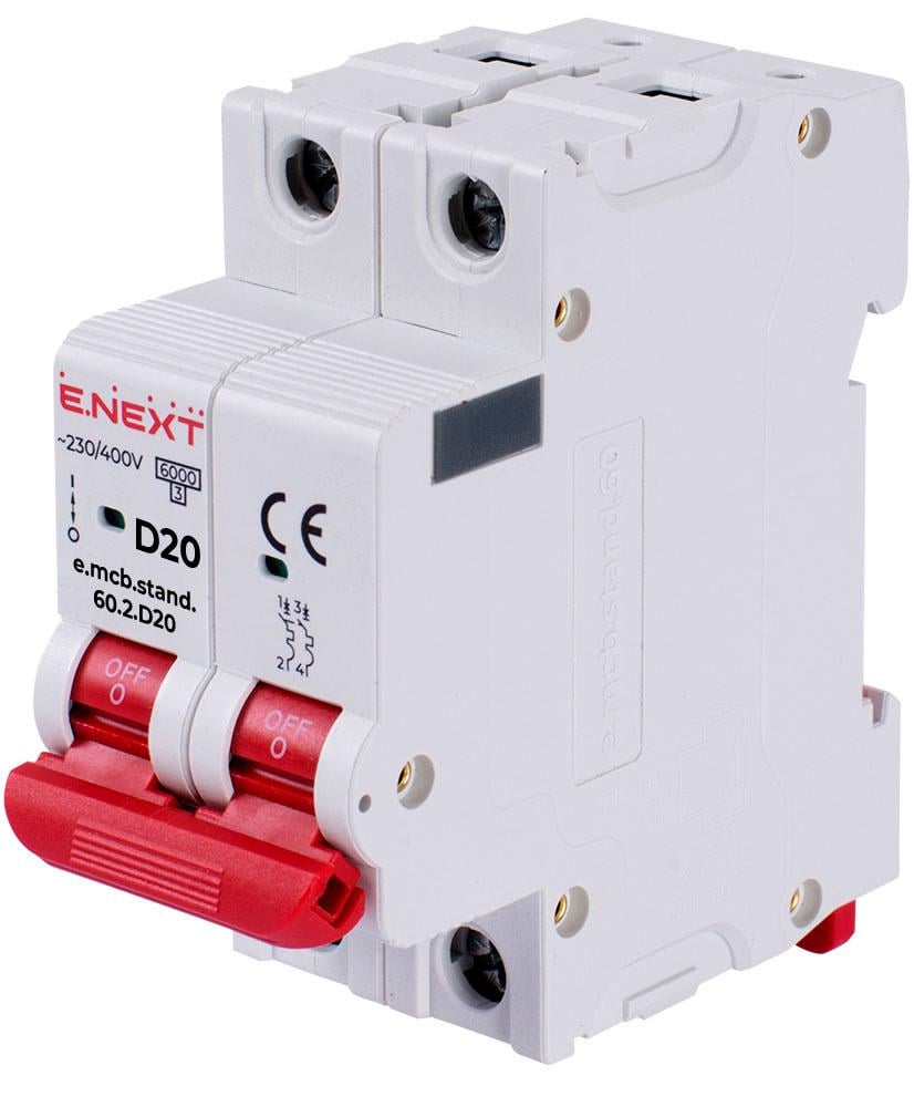 Автоматичний вимикач E.NEXT e.mcb.stand.60.2.D20 2P 20А 6кА D (s026127)