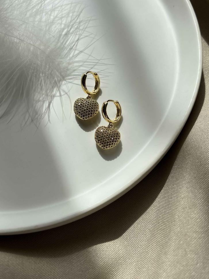 Сережки з серцем та фіанітами в золоті (5462)