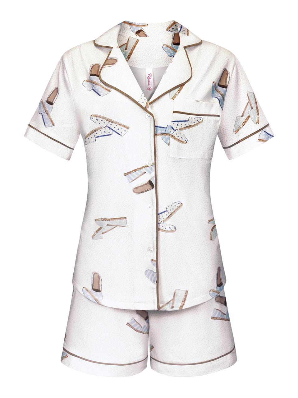 Пижама женская Leinle рубашка/мини-шортики S Кремовый (1694/16401)