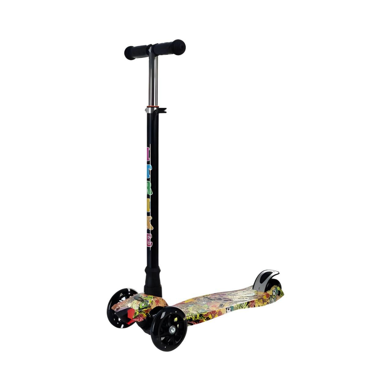 Самокат JR 3-055-3-WP34 с принтом трехколесный складной с подсветкой Черный (24812272)