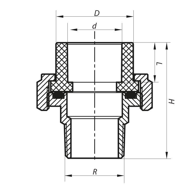 Сгон-американка KOER K0139.PRO PPR прямой полипропиленовая резьба-пайка ЗР 50 мм x 1 1/2" M (KP0175) - фото 2