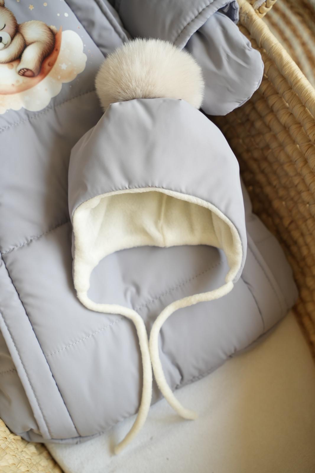 Комбинезон-мешочек с шапочкой на выписку зимний 0-6 мес. Серый (9056) - фото 6 Комбинезон-мешочек с шапочкой на выписку зимний 0-6 мес. Серый (9056) - фото 6