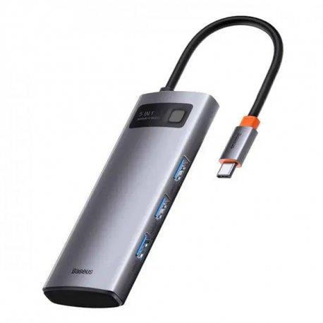 Хаб BASEUS Metal Gleam Series 5in1 30Hz Version 3xUSB3.0/4KHD/Type-C Grey (WKWG020013)