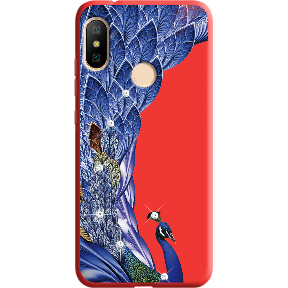Чехол BoxFace Xiaomi Mi A2 Lite Павлин со стразами Красный силикон (34892-rs7-36145)