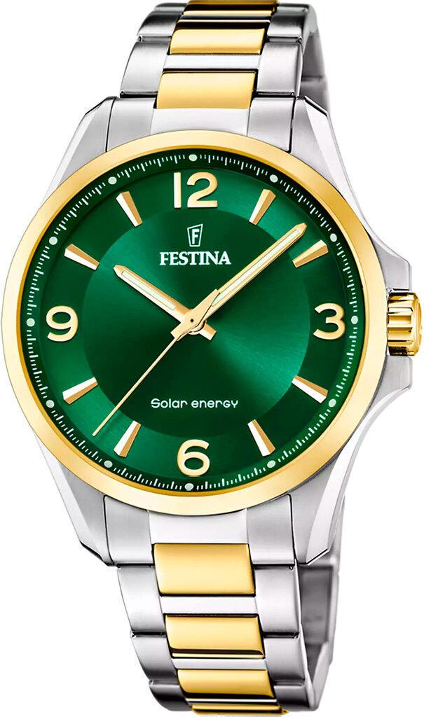 Наручные часы мужские Festina F20657/3 Solar Energy со стальным корпусом WR 50 м и зеленым циферблатом