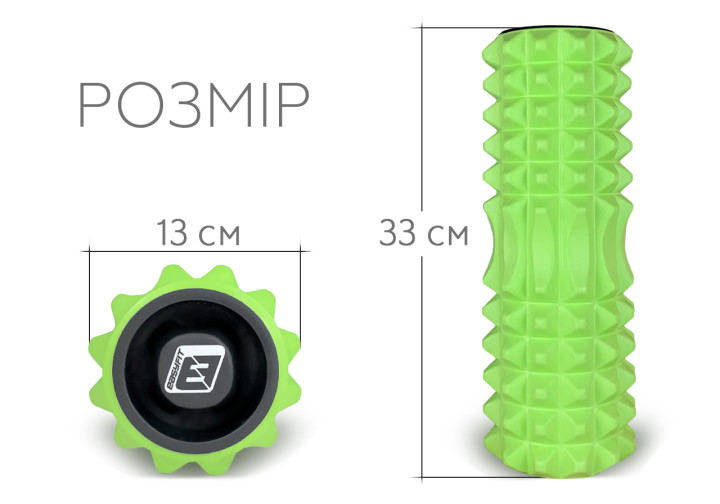 Ролик массажный EasyFit Grid Roller v.1.2 с заглушками с обеих сторон Салатовый (EF-2022a-GN) - фото 2