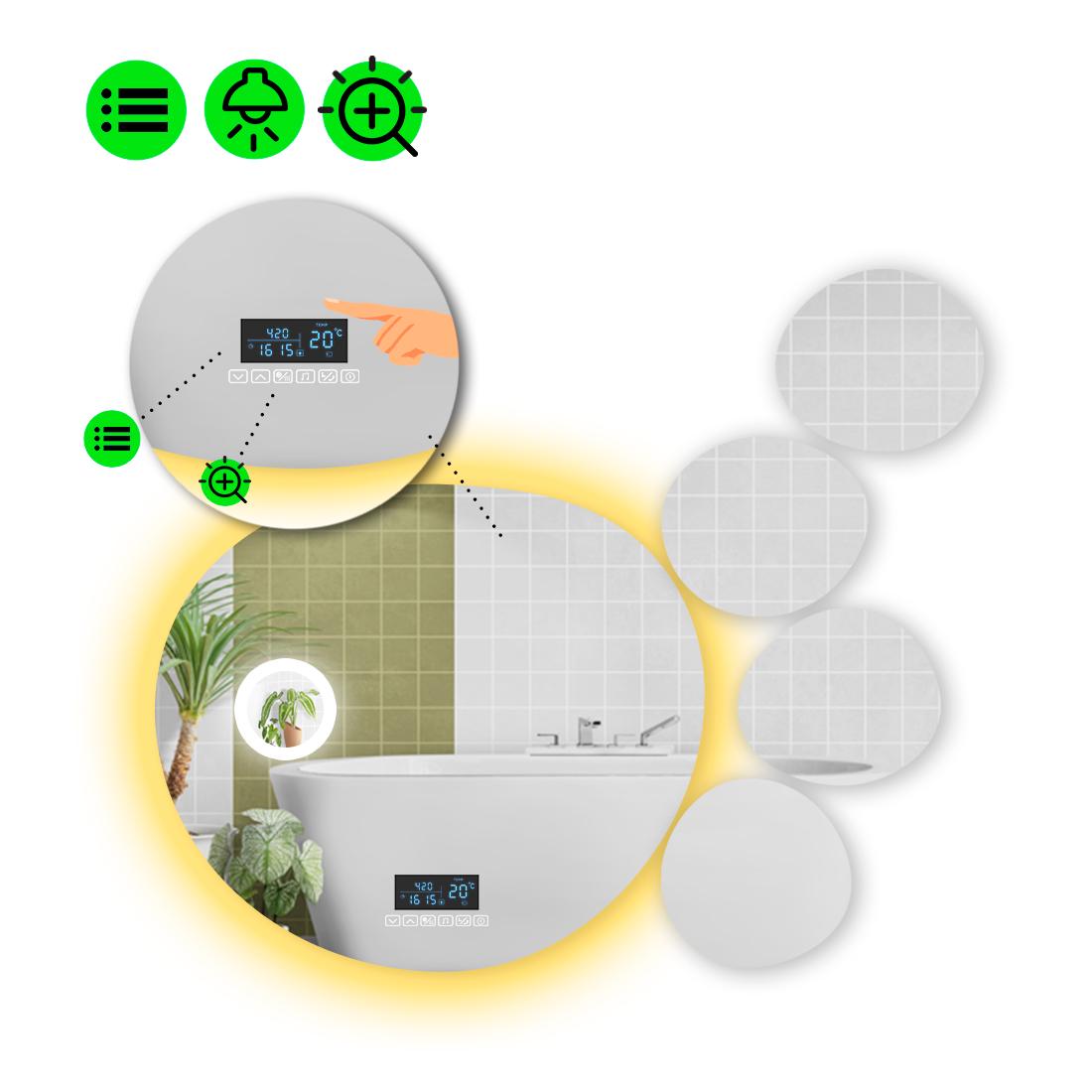 Зеркало с LED подсветкой с Smart-блоком и линзой с подсветкой 120x120 см (8994456)