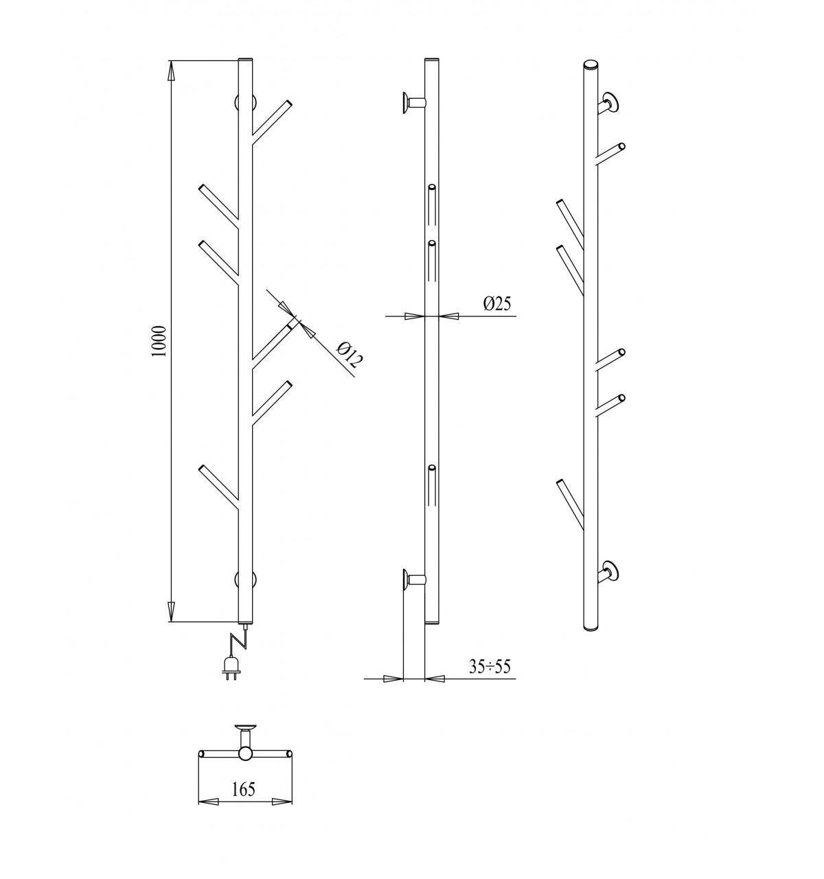 Полотенцесушитель электрический Paladii Стойка сет 1000х6 терморегулятор ТР01 (СКе004) - фото 3